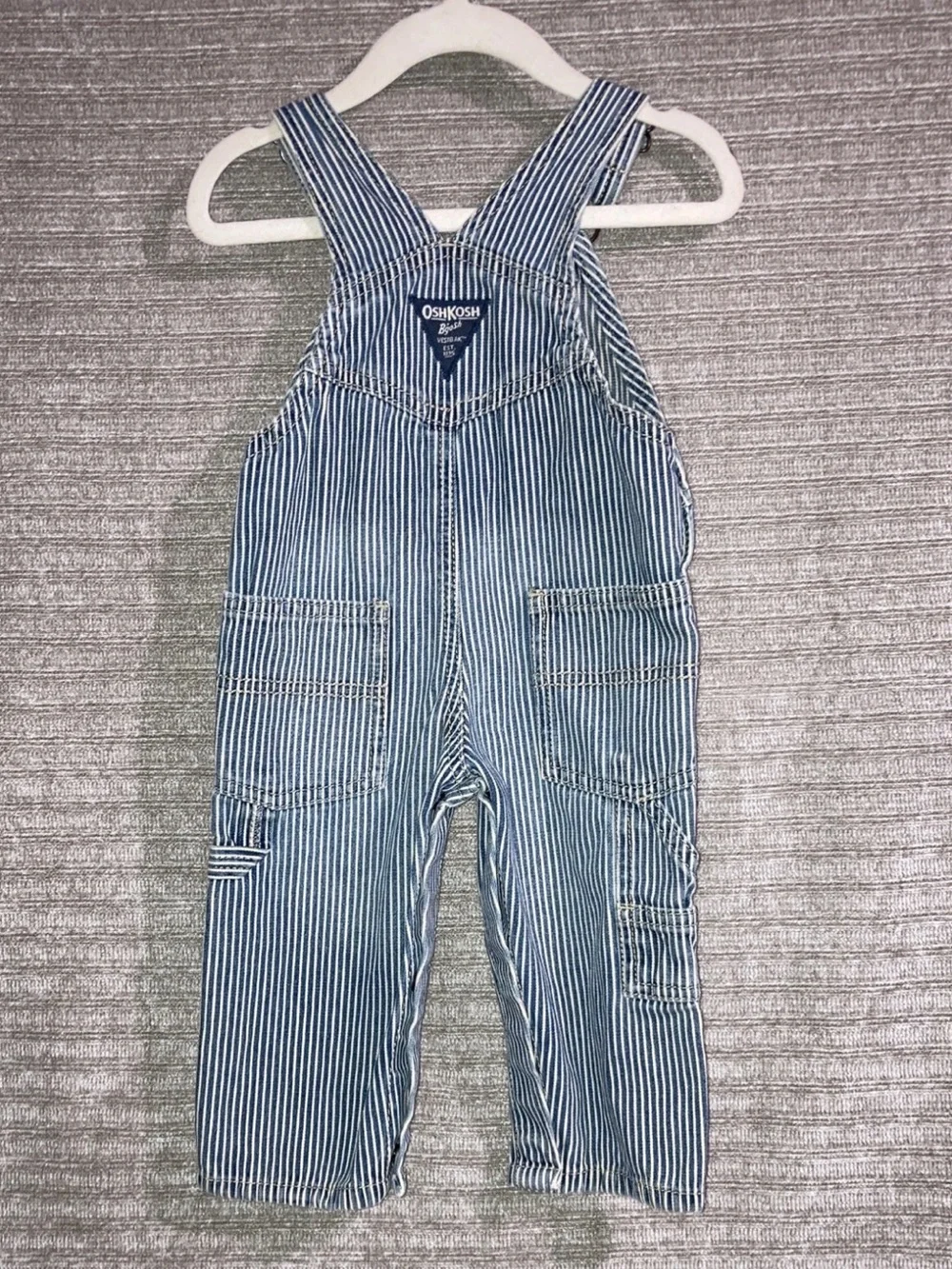 Vintage Oshkosh B'Gosh Vestbak Overalls Hickory Stripe Denim Baby Snap Leg 9 mon